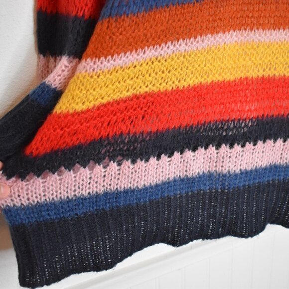 Zara Multicolor Striped Sweater Tunic Dress Sz M Italian Yarn Boho 70s Retro - Picture 7 of 14